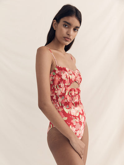 Peony Ruched Vacation One-Piece Swimsuit