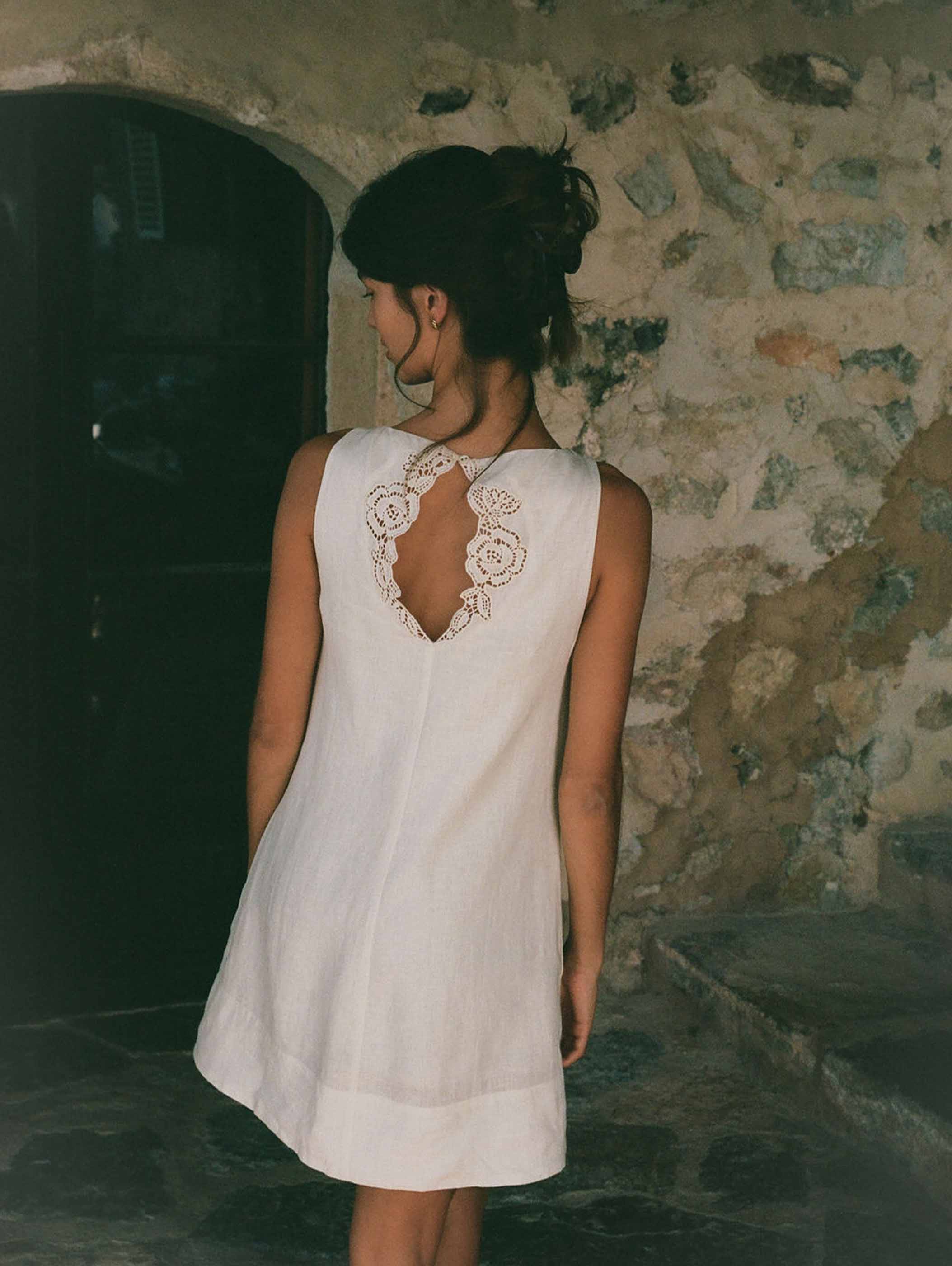 Embroidered Keyhole Mini Dress