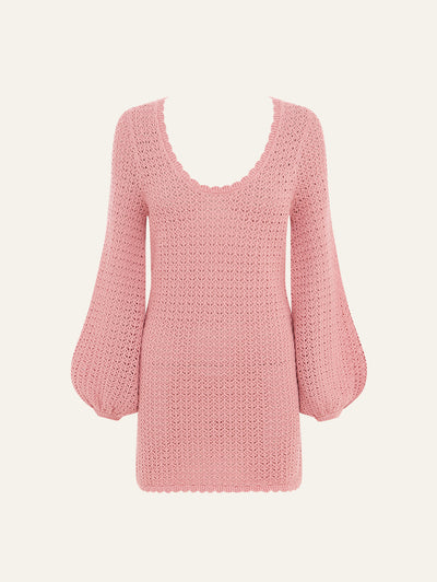 Pointelle Long Sleeve Mini Dress