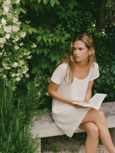 peony embroidered shift mini dress Peony Pointelle Shift Mini Dress