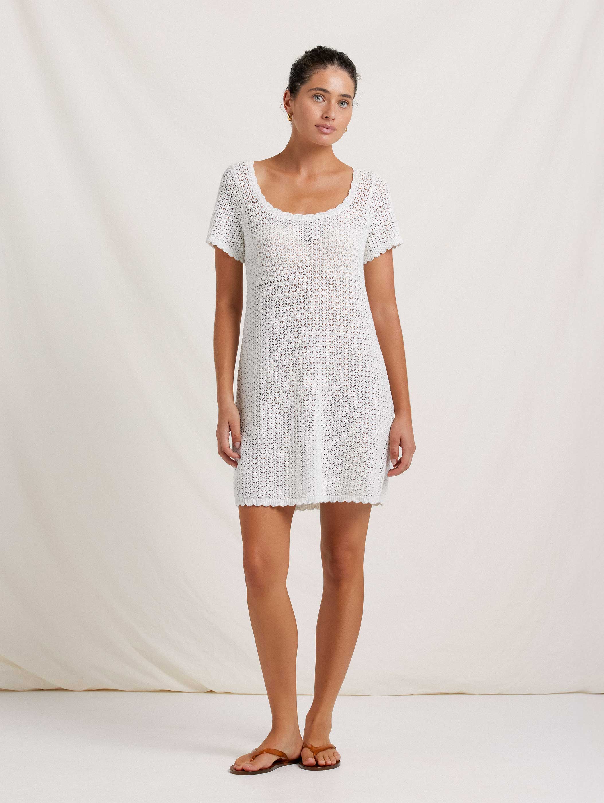 pointelle shift mini dress Pointelle Shift Mini Dress peony USA